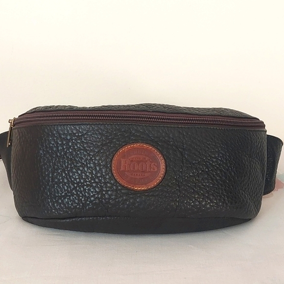 Vintage Roots black / brown leather fanny pack waist bag - Picture 2 of 12